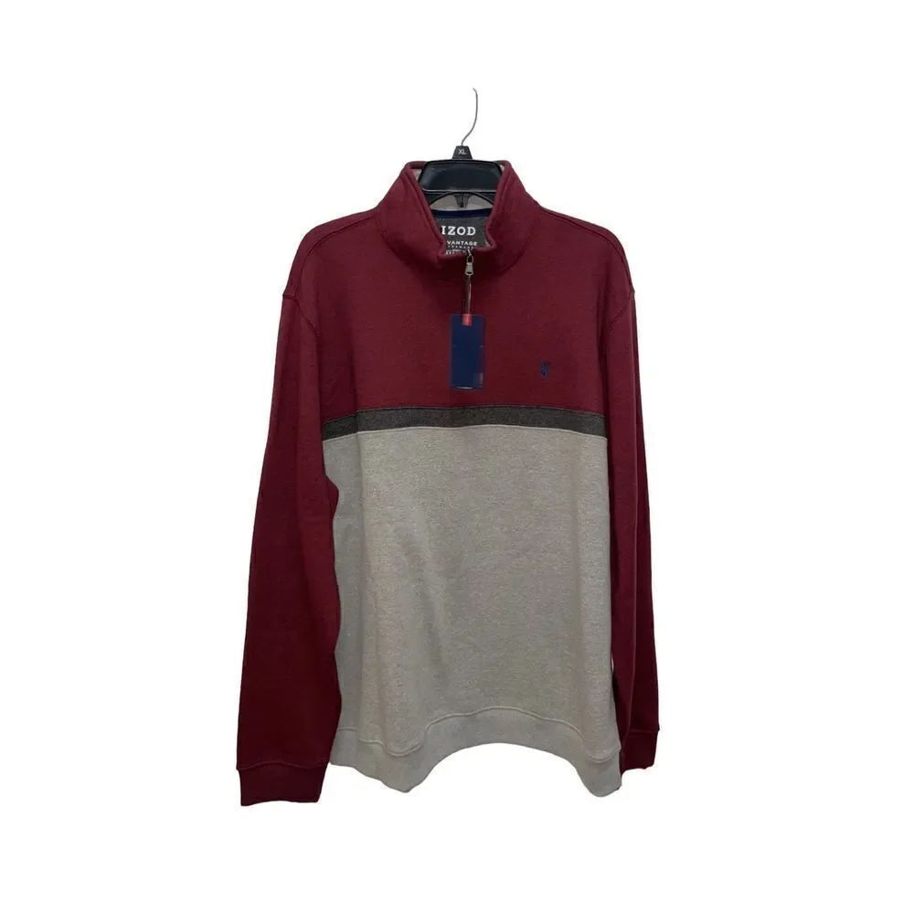 IZOD Advantage Performance Men’s Quarter Zip Red/Grey NWT Size XLarge